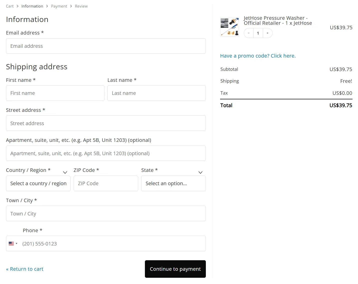 jethose secure checkout page